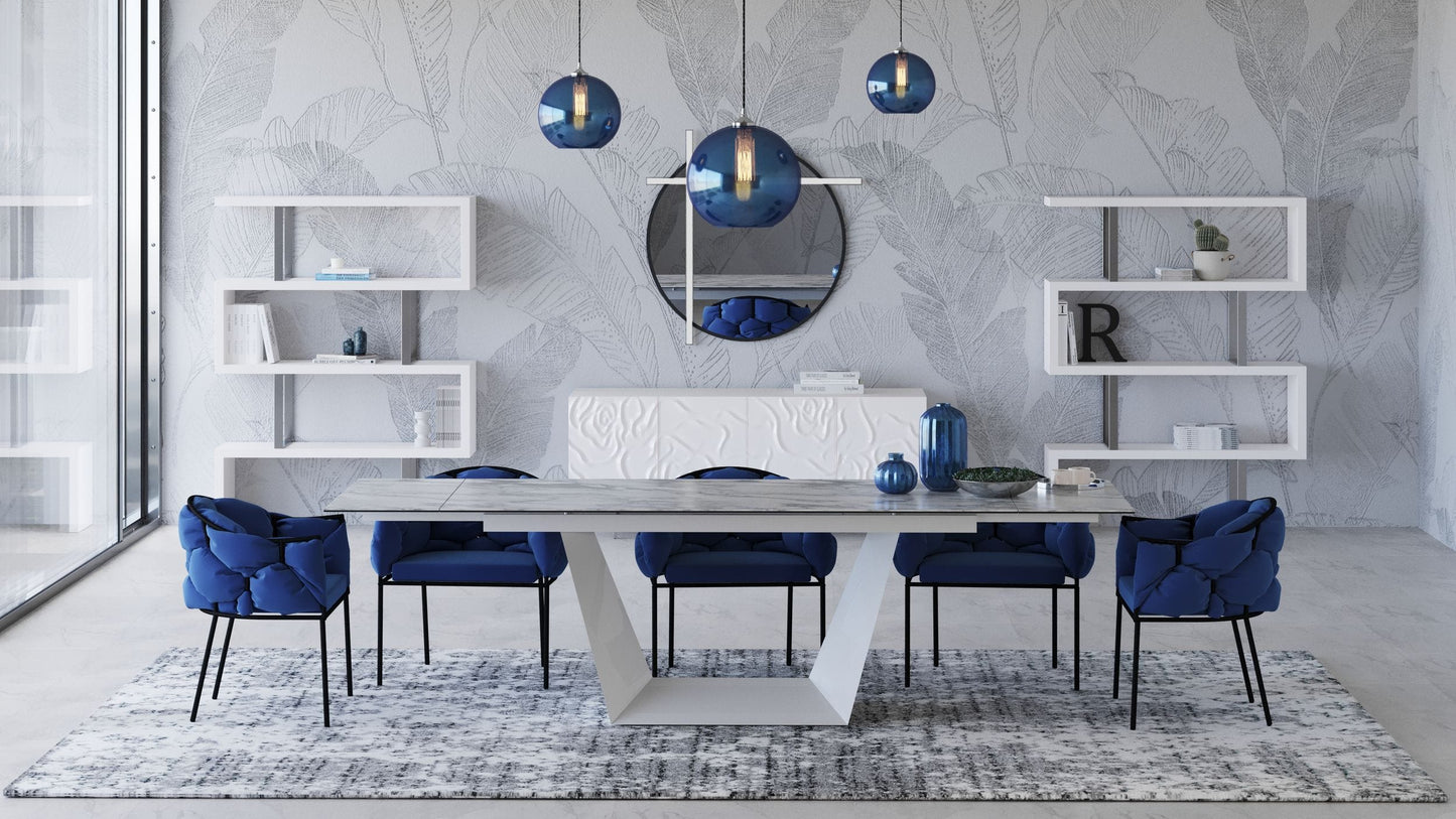 Modrest Baldwin Modern White Ceramic Extendable Dining Table