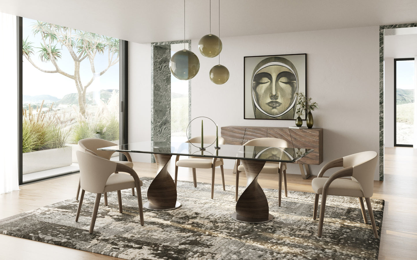 Modrest Cleveland Contemporary Glass and Grey Ash Dining Table