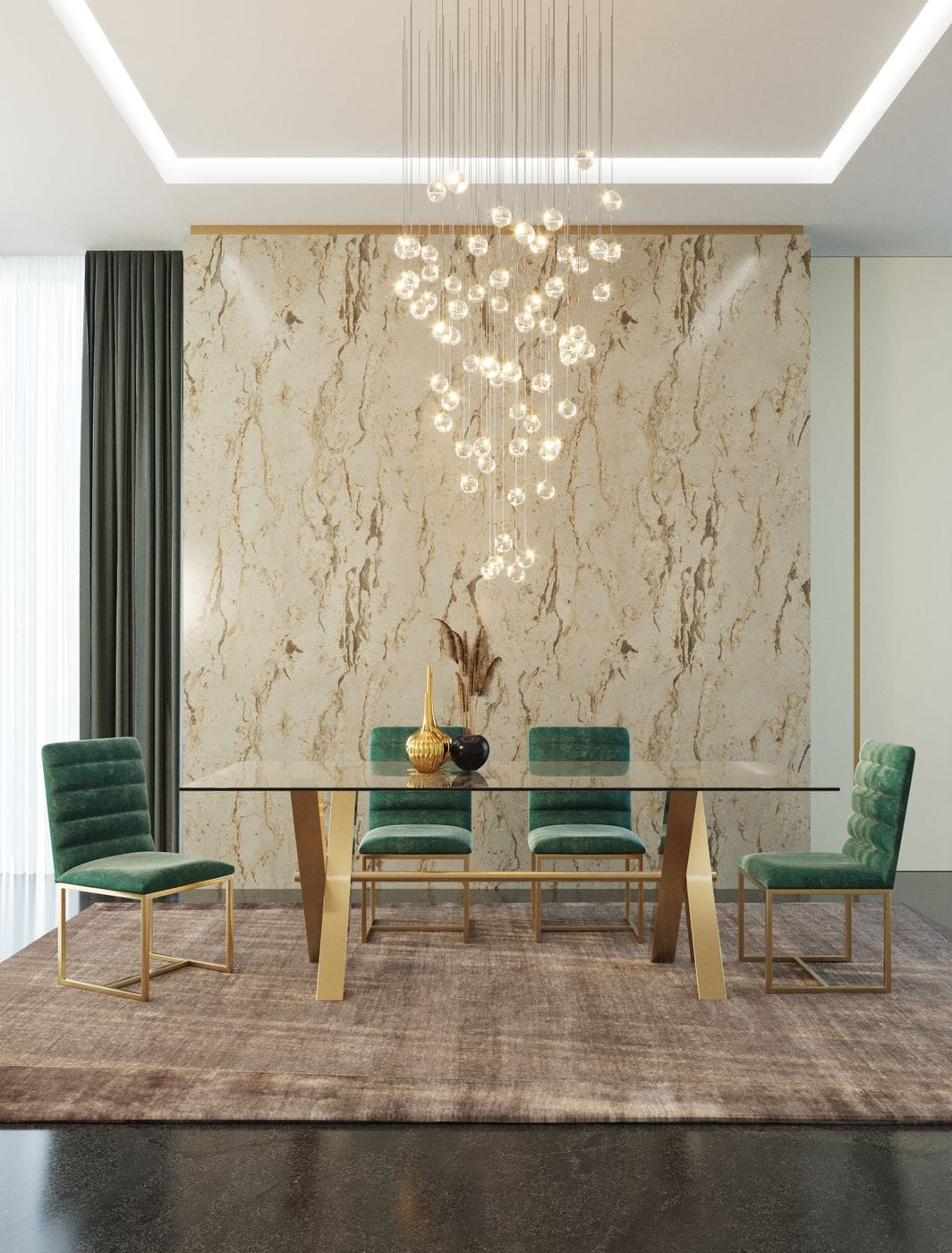 Modrest Dandy Modern Golden and Glass Dining Table