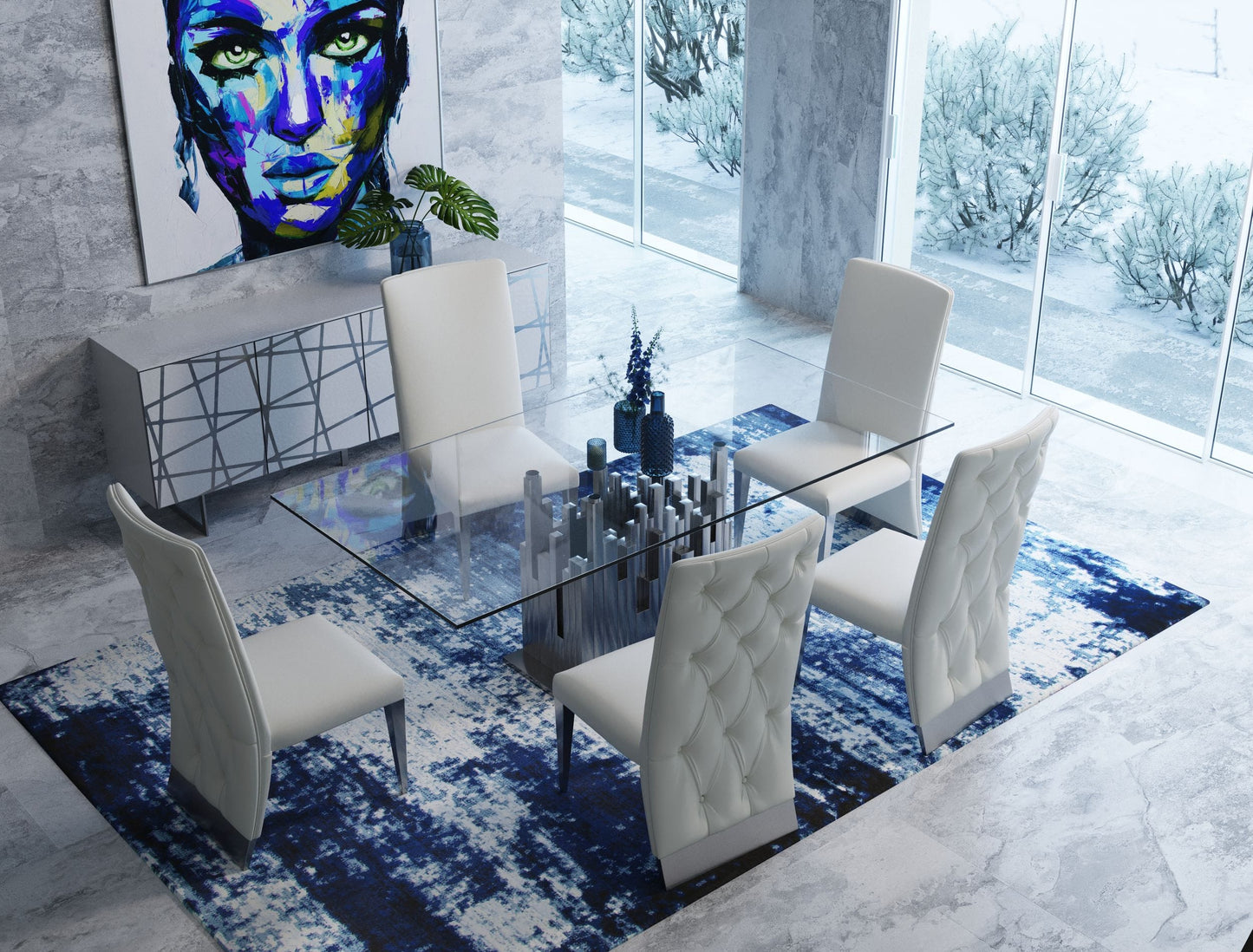 Modrest Edwin Modern Glass and Stainless Steel Dining Table
