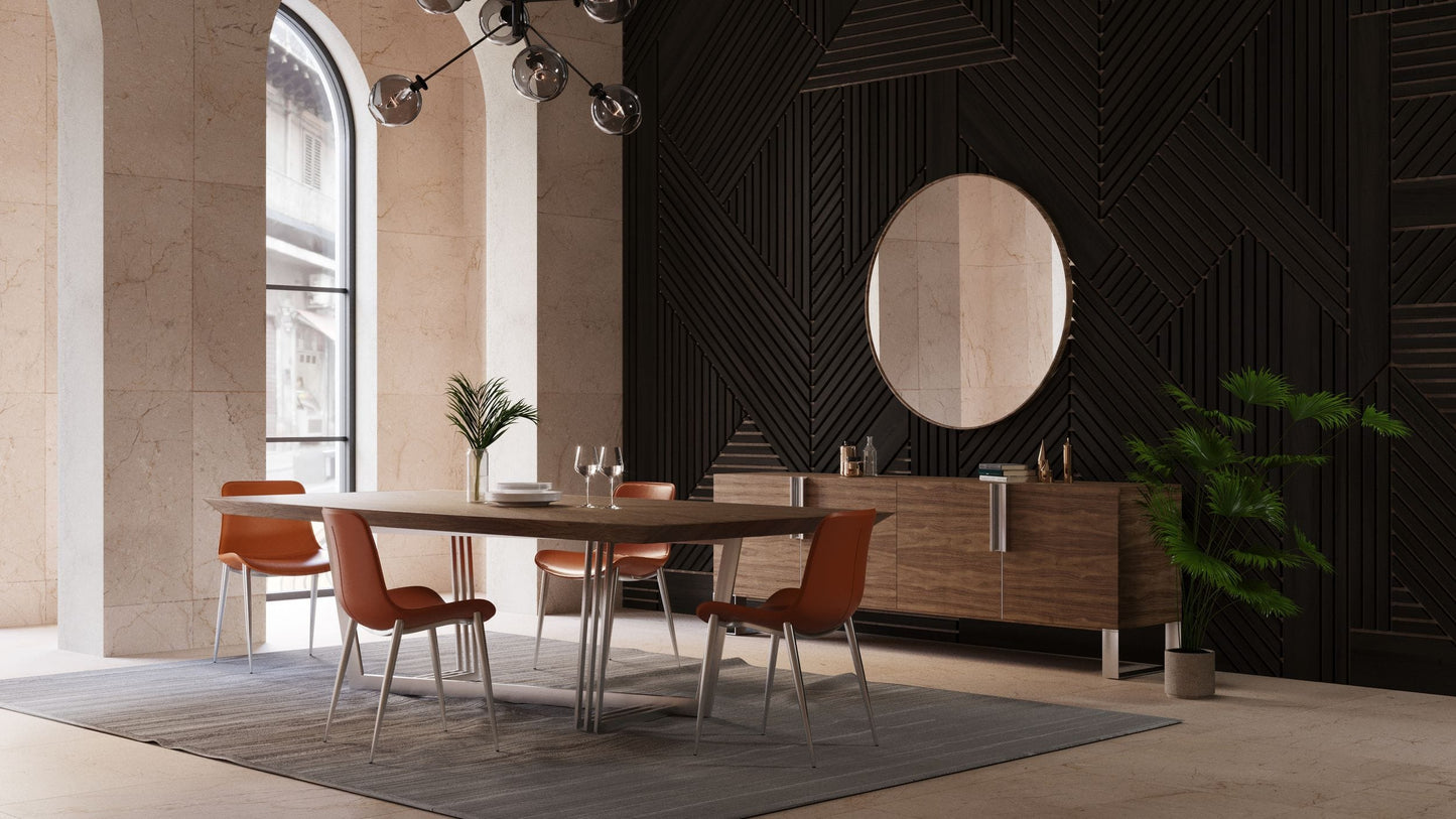Modrest Gilroy Modern Walnut and Stainless Steel Dining Table