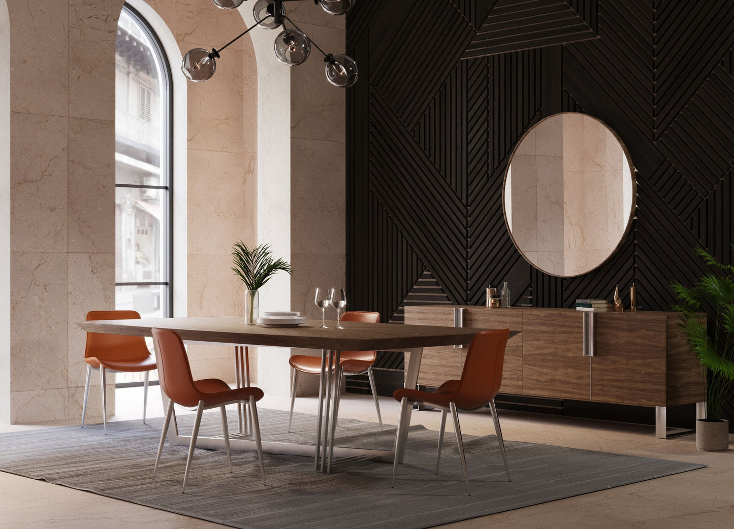 Modrest Gilroy Modern Walnut and Stainless Steel Dining Table