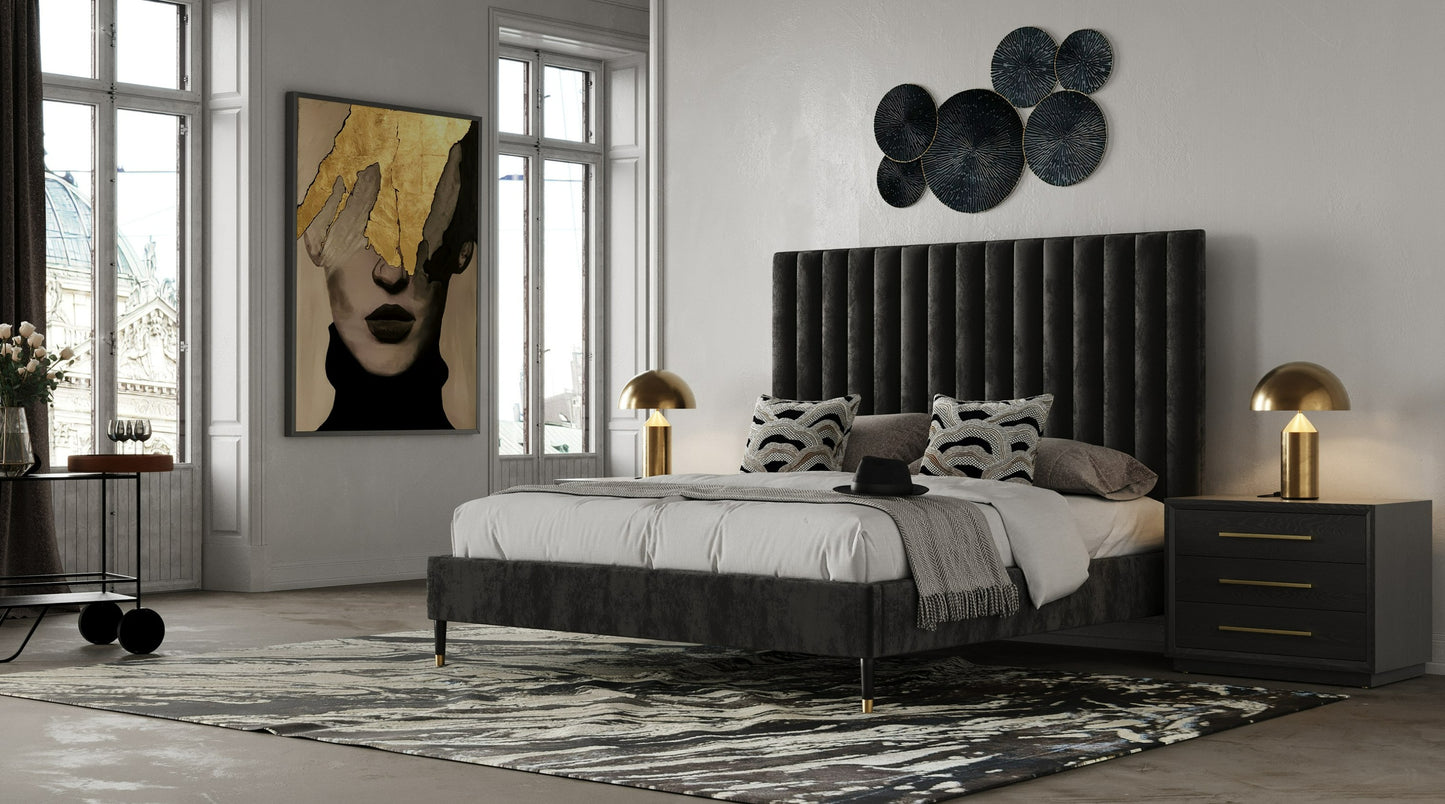 Modrest Hemlock Modern Dark Grey Velvet Bed