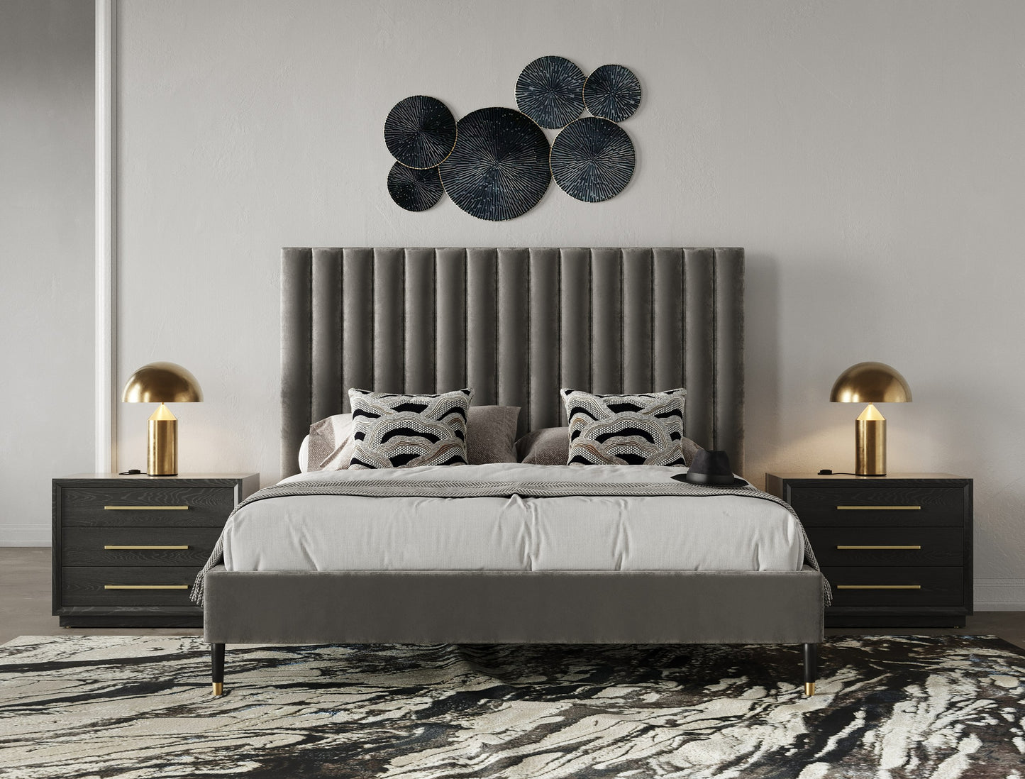 Modrest Hemlock Modern Grey Velvet Bed