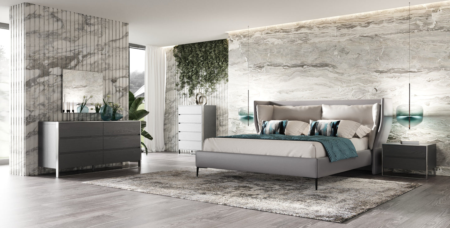 Modrest Jolene East King Dark and Light Grey Leatherette Bed