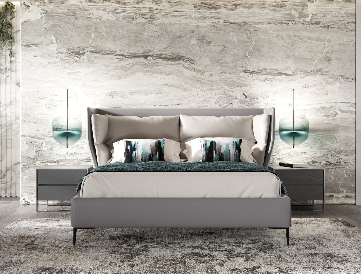 Modrest Jolene East King Dark and Light Grey Leatherette Bed