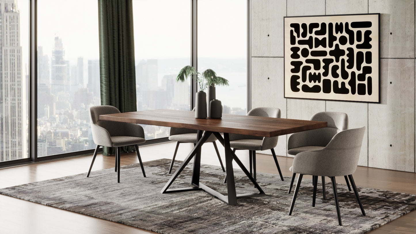 Modrest Keanna Modern Industrial Walnut and Black Dining Table