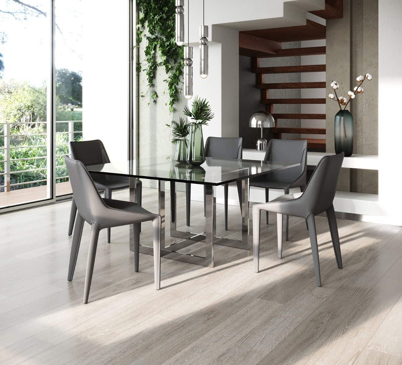 Modrest Keaton Square Modern Glass Stainless Steel Dining Table