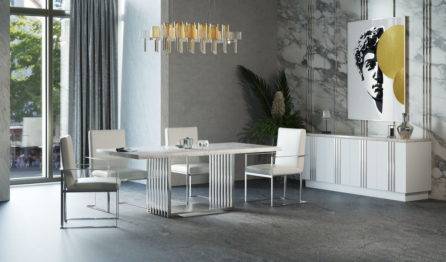 Modrest Kingsley Modern Marble and Stainless Steel Dining Table