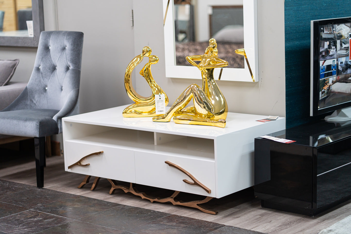 Modrest Legend Modern White and Rosegold Coffee Table