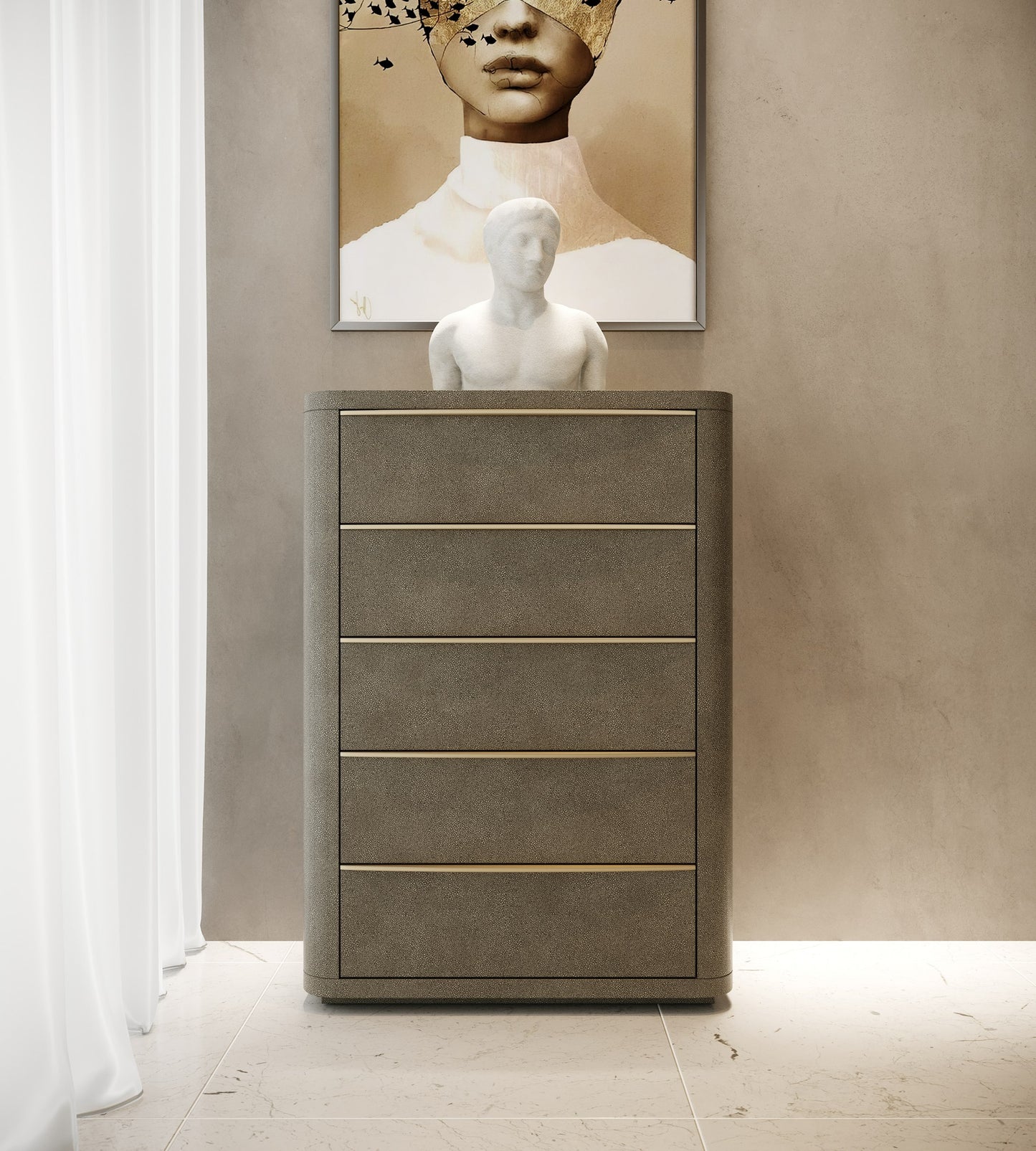 Modrest Lois Modern Beige Shagreen Brass Chest