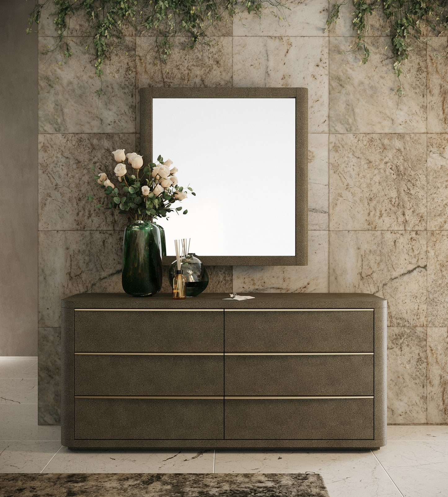Modrest Lois Modern Beige Shagreen Brass Dresser