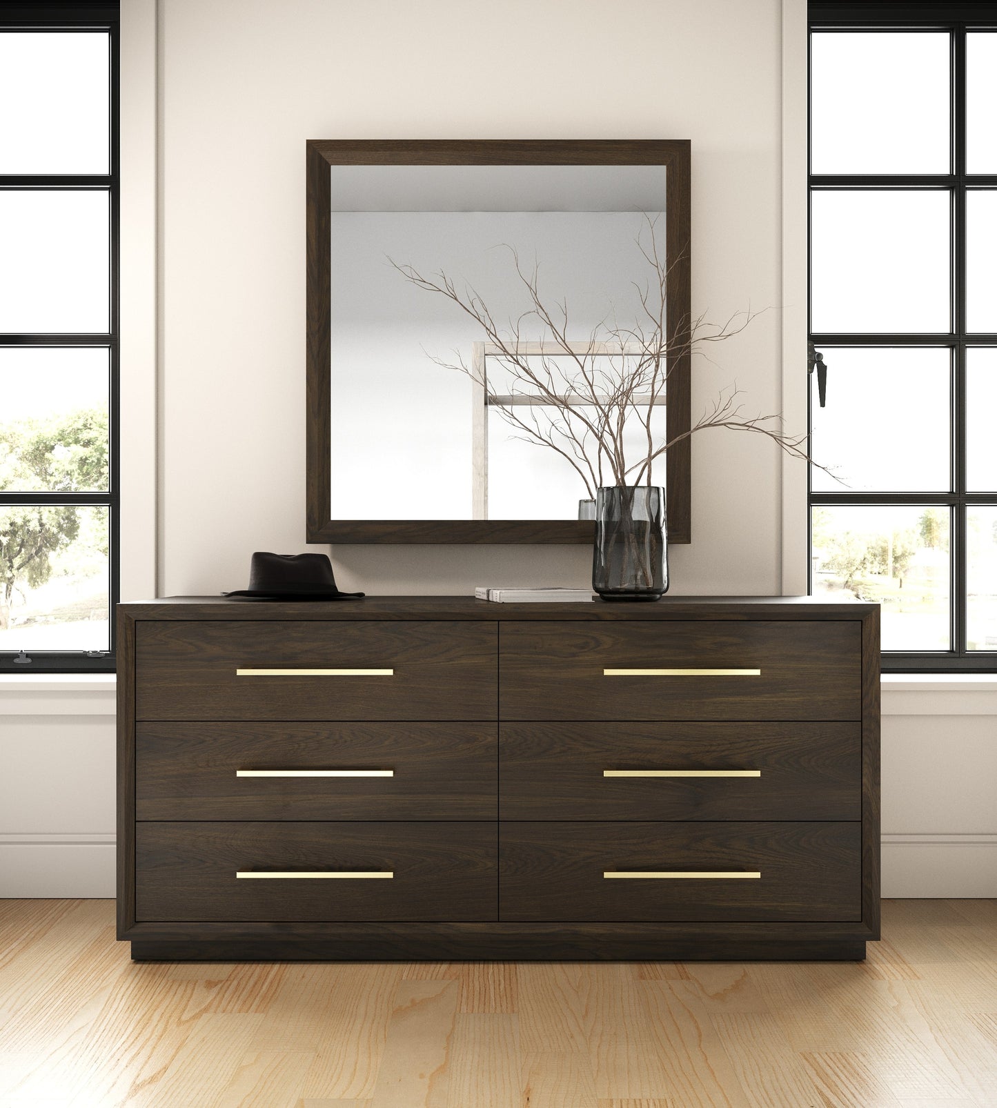 Modrest Manhattan Contemporary Brown Oak and Gold Dresser