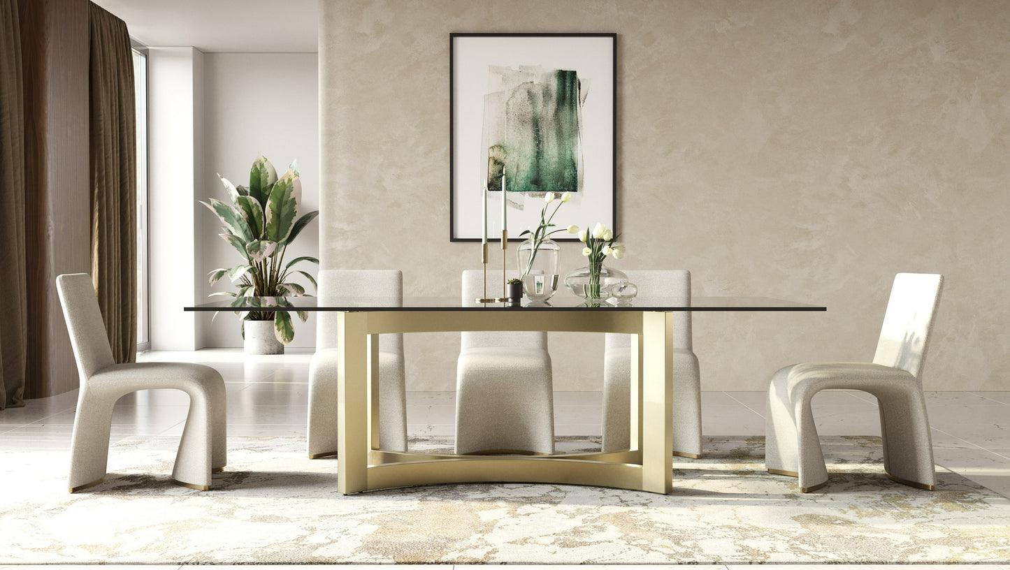 Modrest Mingus Modern Glass Brushed Brass Rectangualr Dining Table