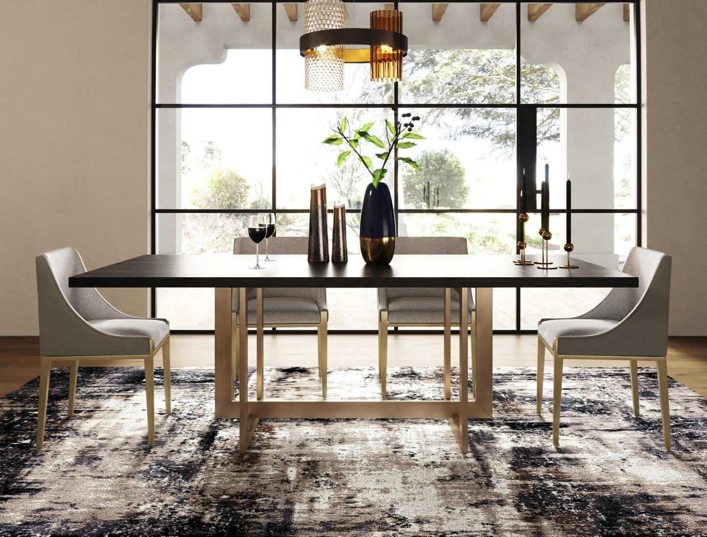 Modrest Pike Modern Black Ash and Brass Dining Table