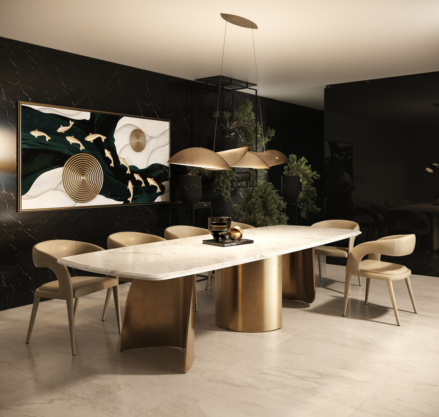 Modrest Reynold Glam Faux Marble Gold Stainless Steel Dining Table