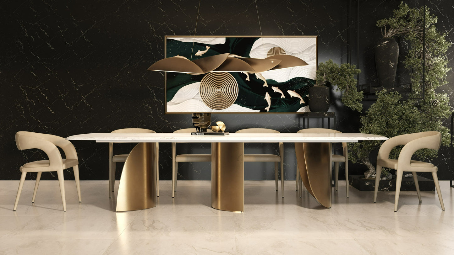 Modrest Reynold Glam Faux Marble Gold Stainless Steel Dining Table