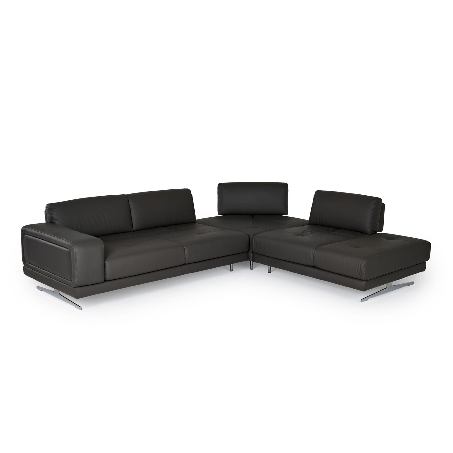 Lamod Italia Mood Italian Grey Leather Right Facing Sectional Sofa