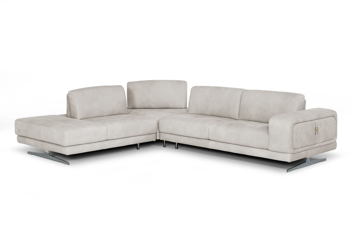Lamod Italia Mood Contemporary Light Grey Leather Left Facing Sectional Sofa