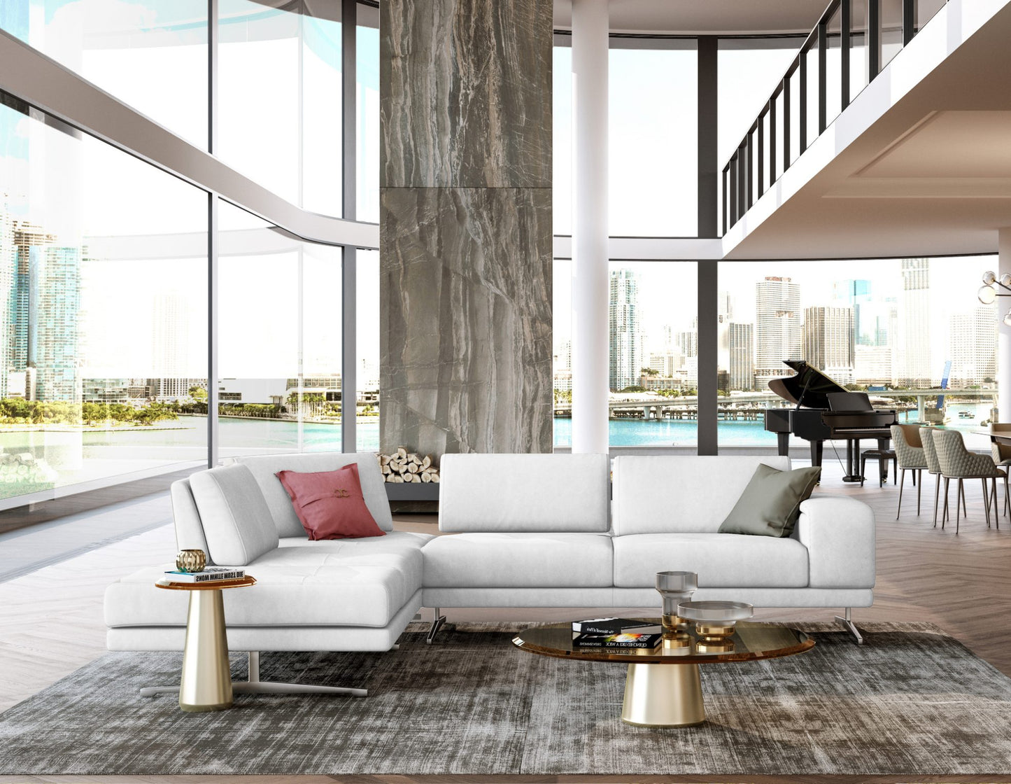 Lamod Italia Mood Italian White Leather Left Facing Sectional Sofa