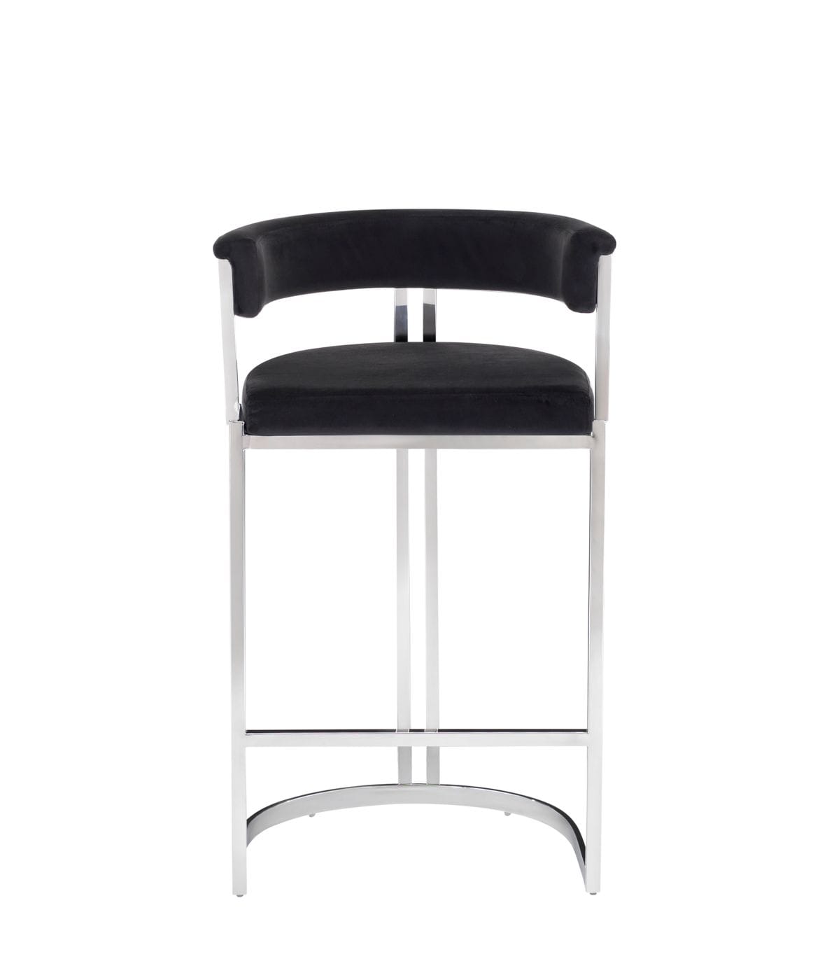 Modrest Munith Modern Black Velvet and Stainless Steel Counter Stool