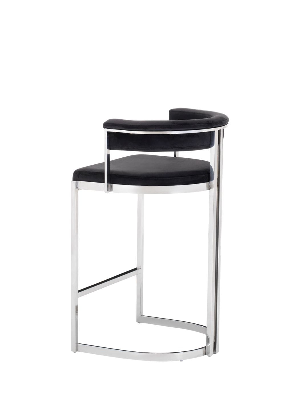 Modrest Munith Modern Black Velvet and Stainless Steel Counter Stool