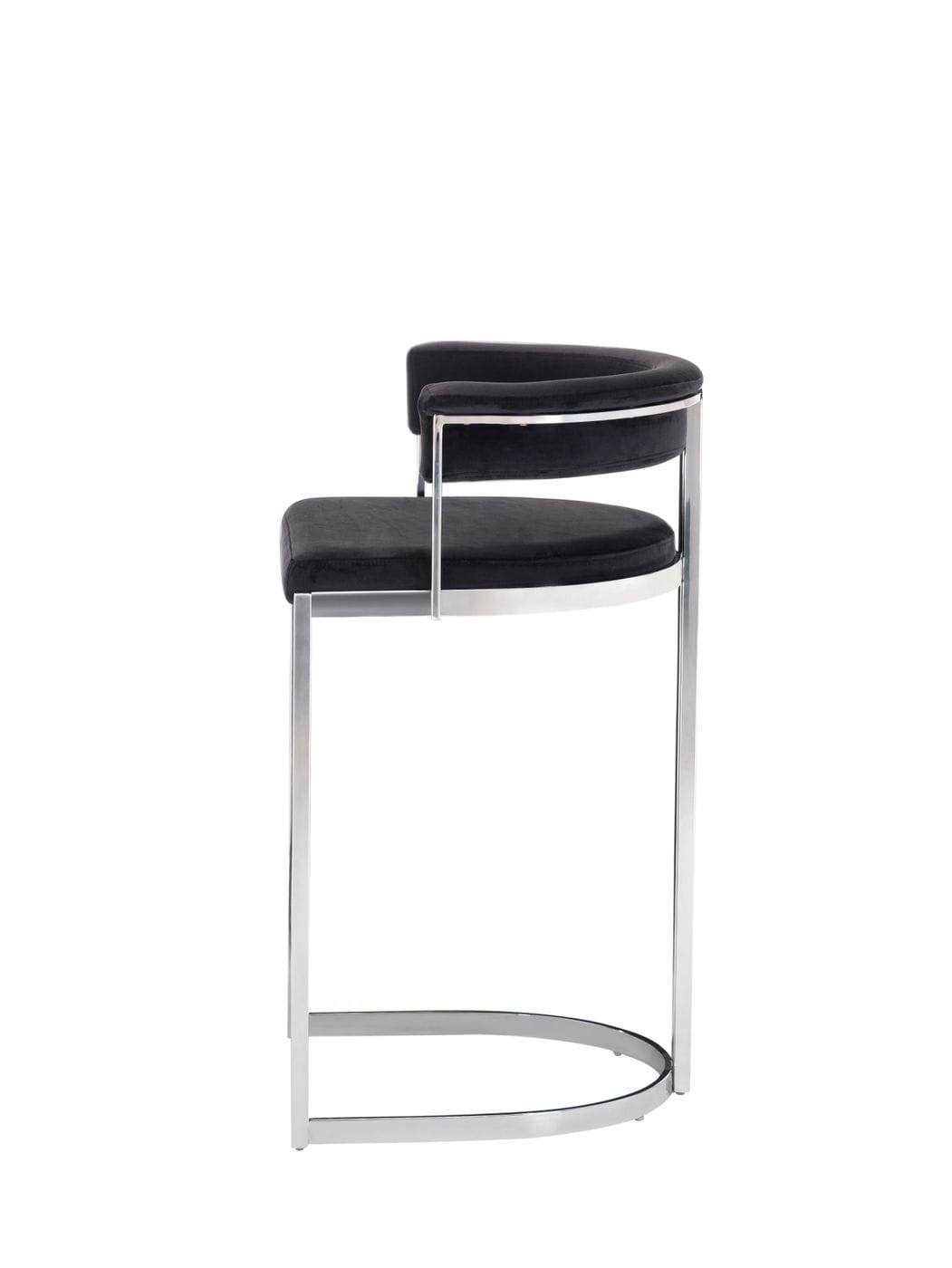 Modrest Munith Modern Black Velvet and Stainless Steel Counter Stool