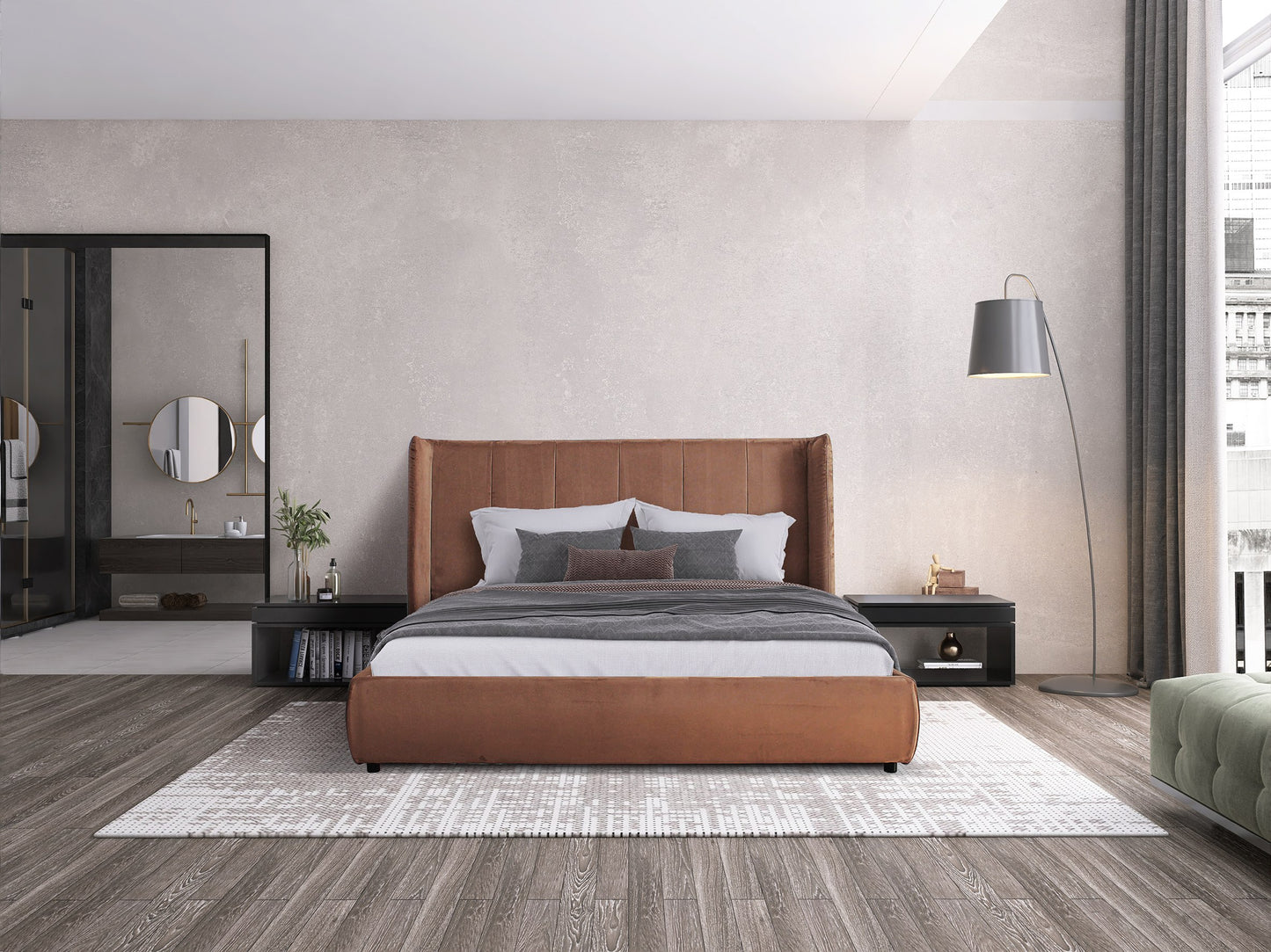 Modrest Emilia Modern Burnt Orange Velvet Bed