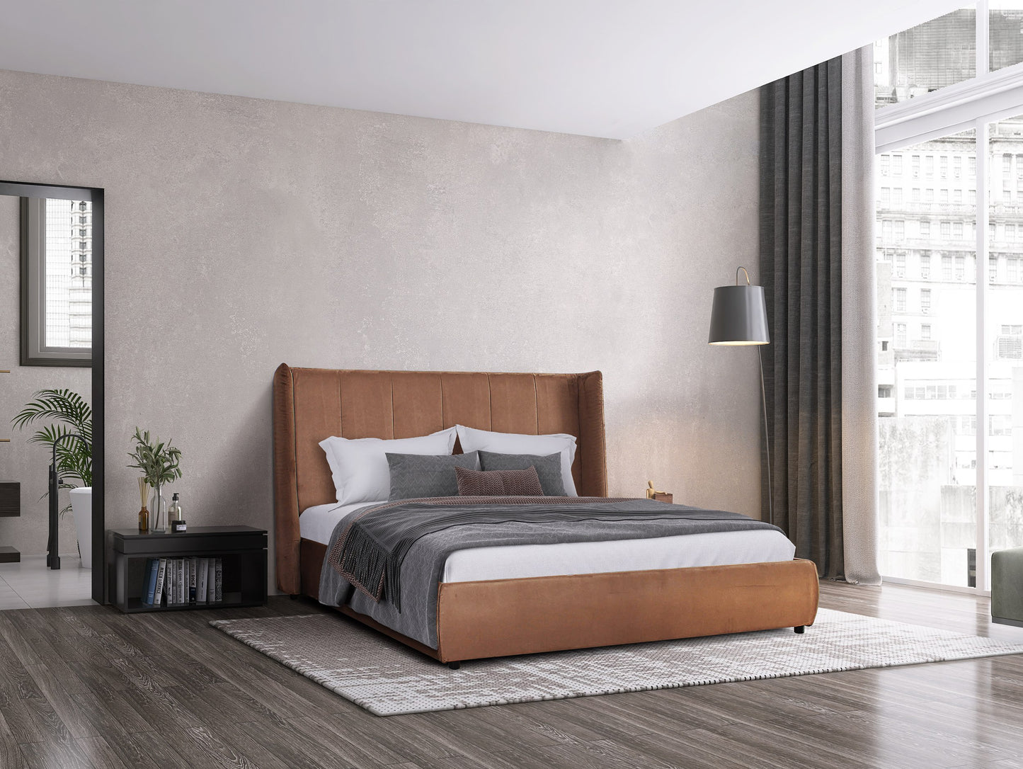 Modrest Emilia Modern Burnt Orange Velvet Bed