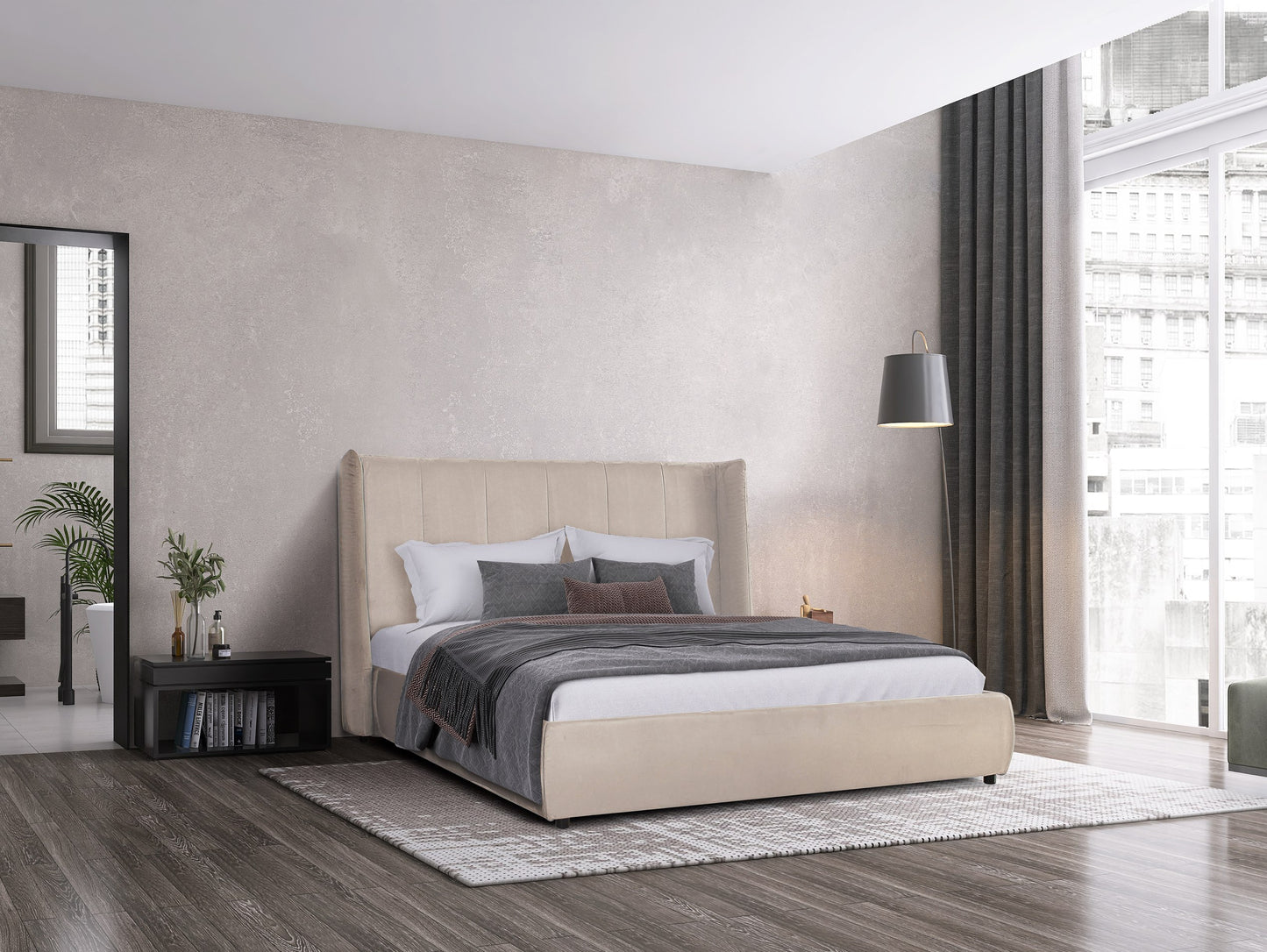 Modrest Emilia Modern Beige Velvet Bed