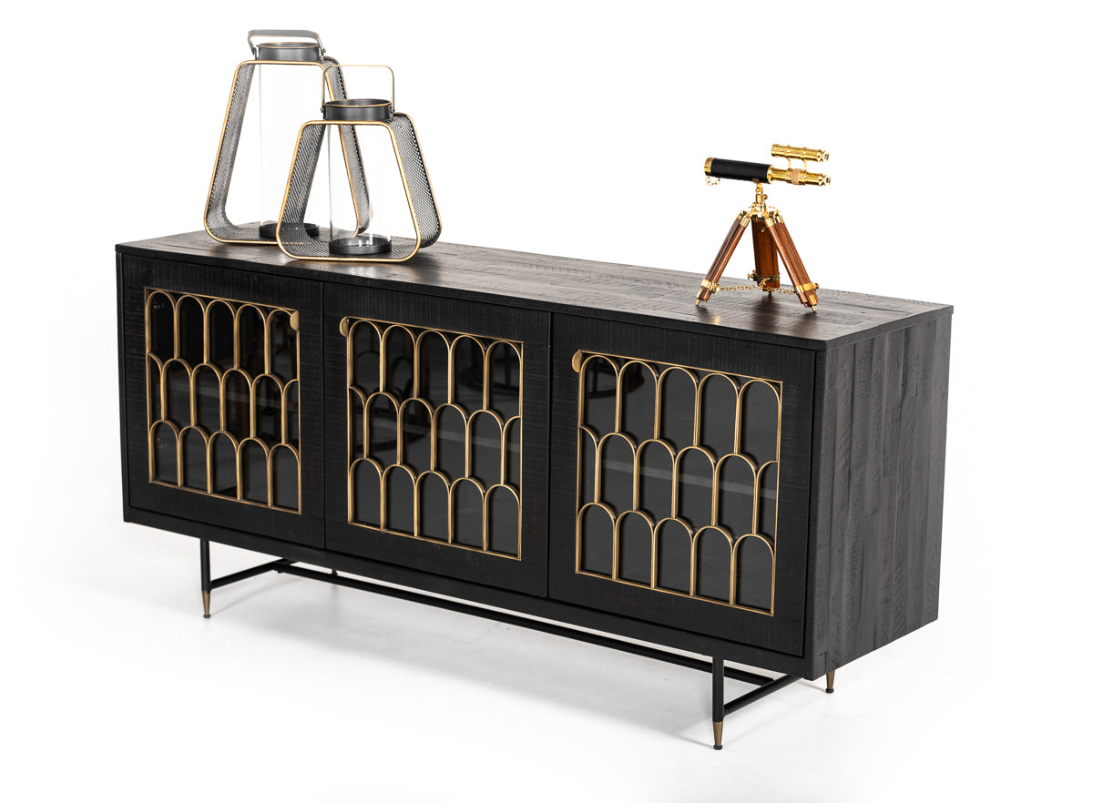 Modrest Natalie Modern Black Acacia and Antique Brass Buffet