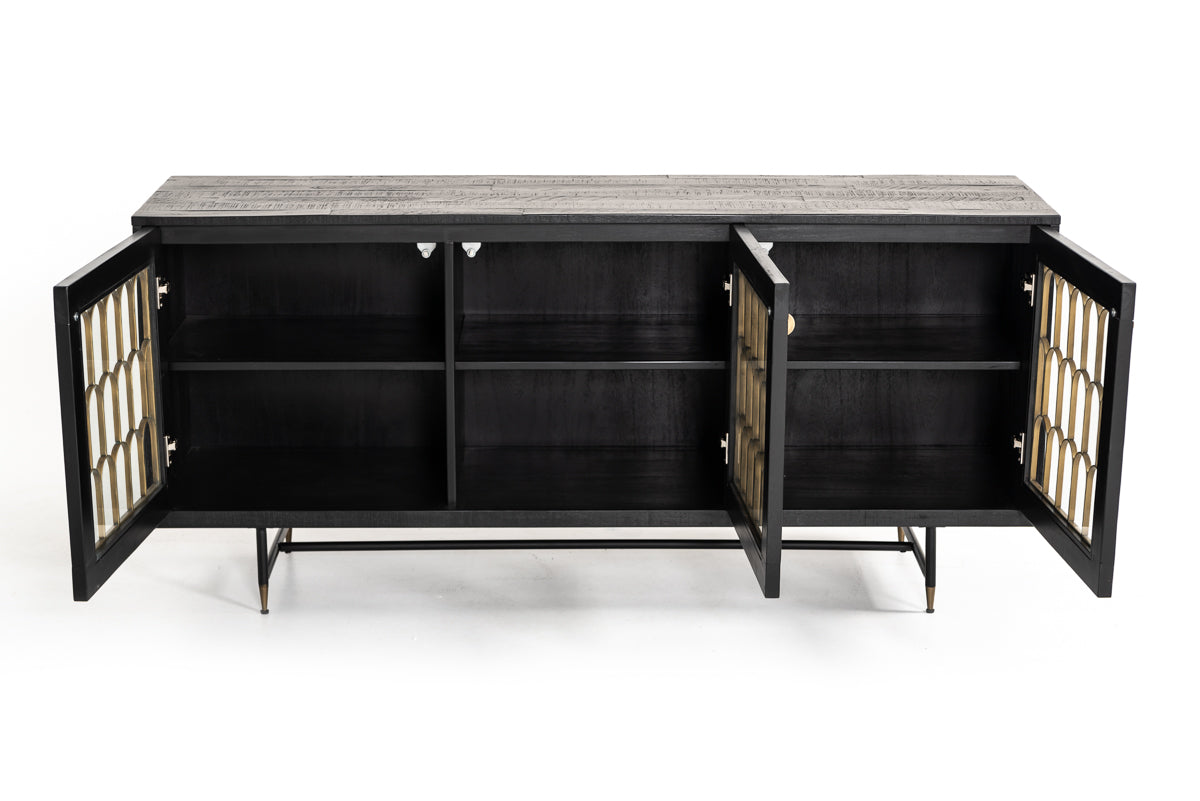 Modrest Natalie Modern Black Acacia and Antique Brass Buffet