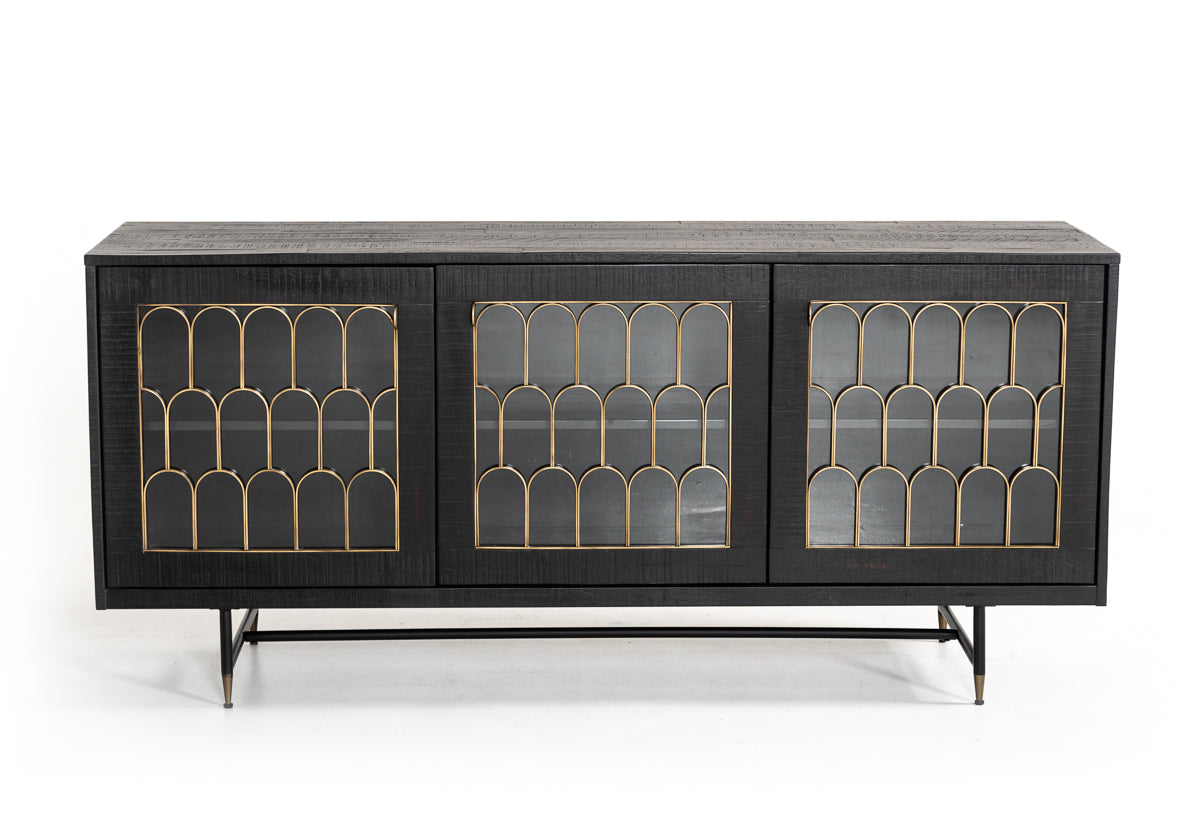 Modrest Natalie Modern Black Acacia and Antique Brass Buffet