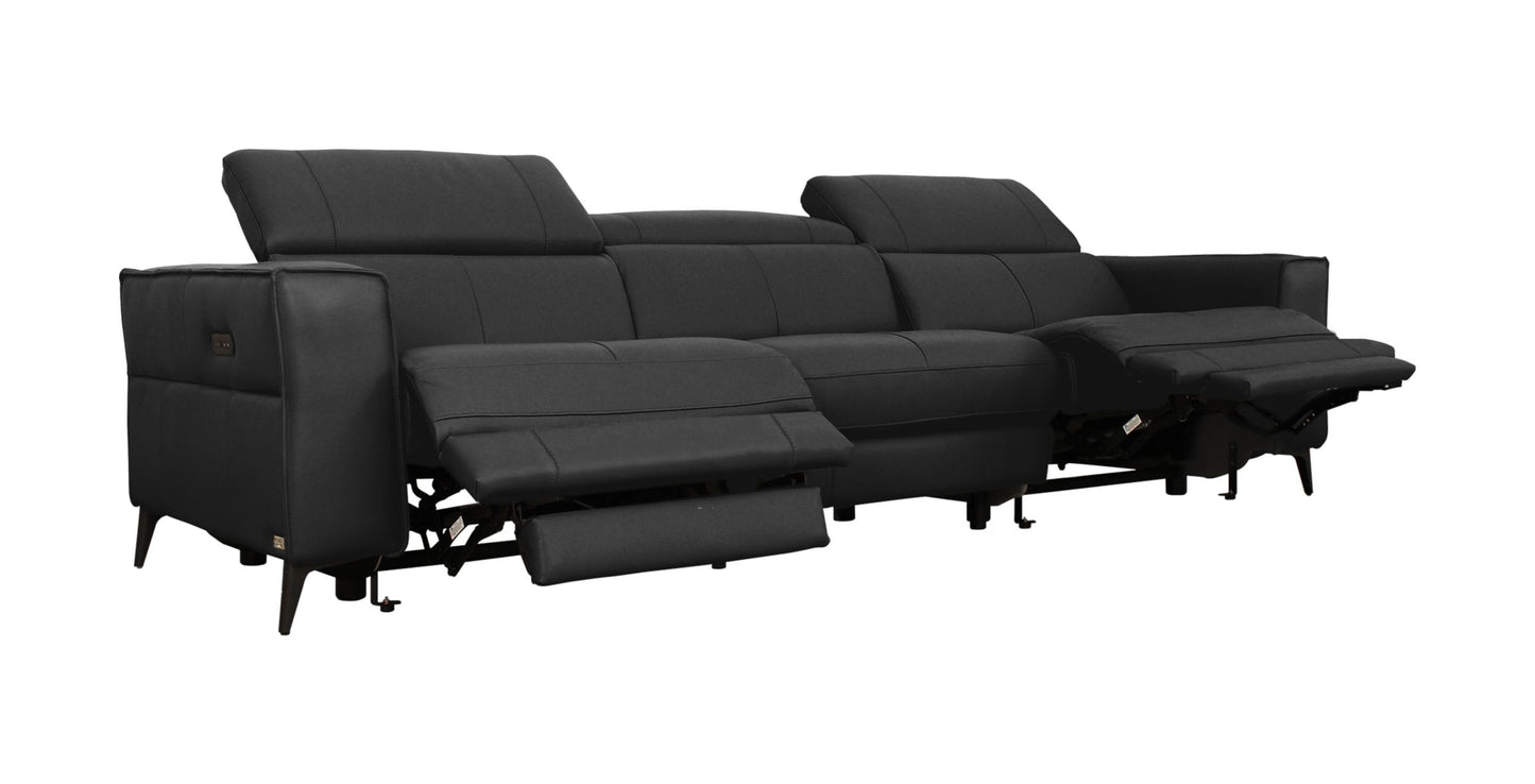 Divani Casa Nella Modern Black Leather Sofa w/ Electric Recliners