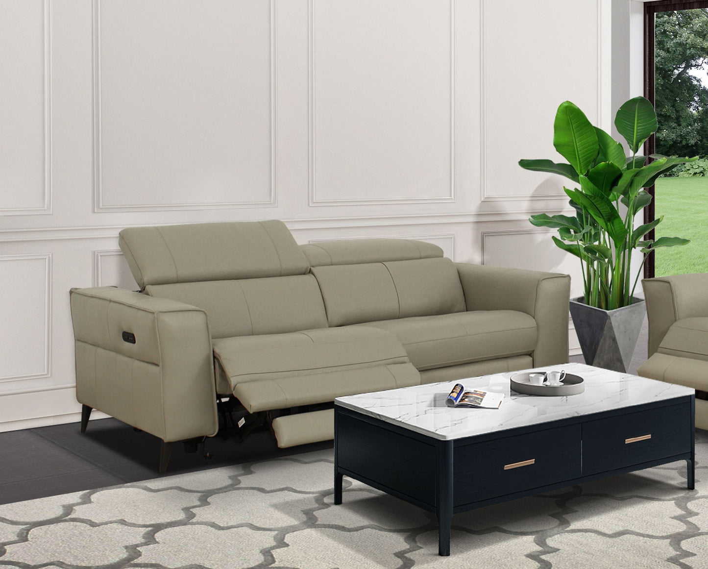 Divani Casa Nella Modern Light Grey Leather Loveseat w/ Electric Recliners