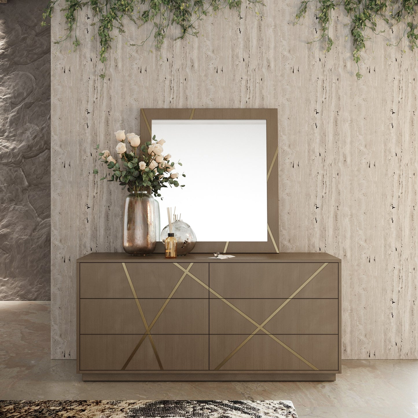 Modrest Nixa Modern Birch Brushed Bronze Mirror