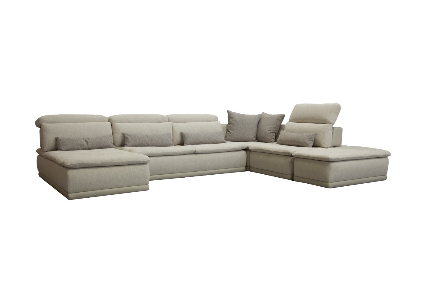 David Ferrari Panorama Italian Modern Taupe Grey Fabric and Leather Modular Sectional Sofa