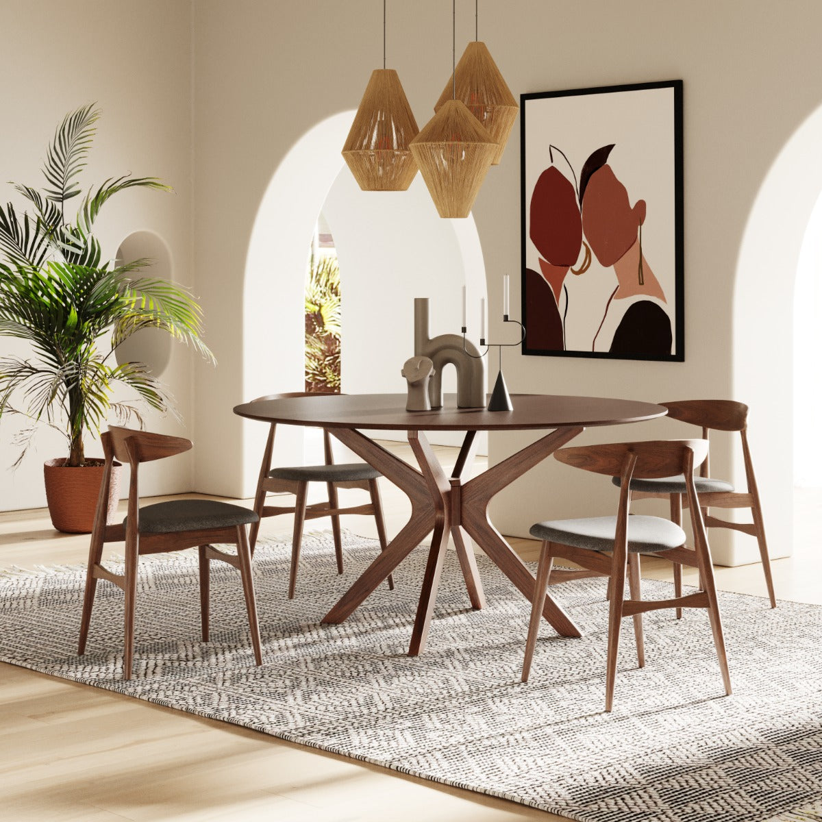 Modrest Prospect Modern Round 59" Walnut Dining Table