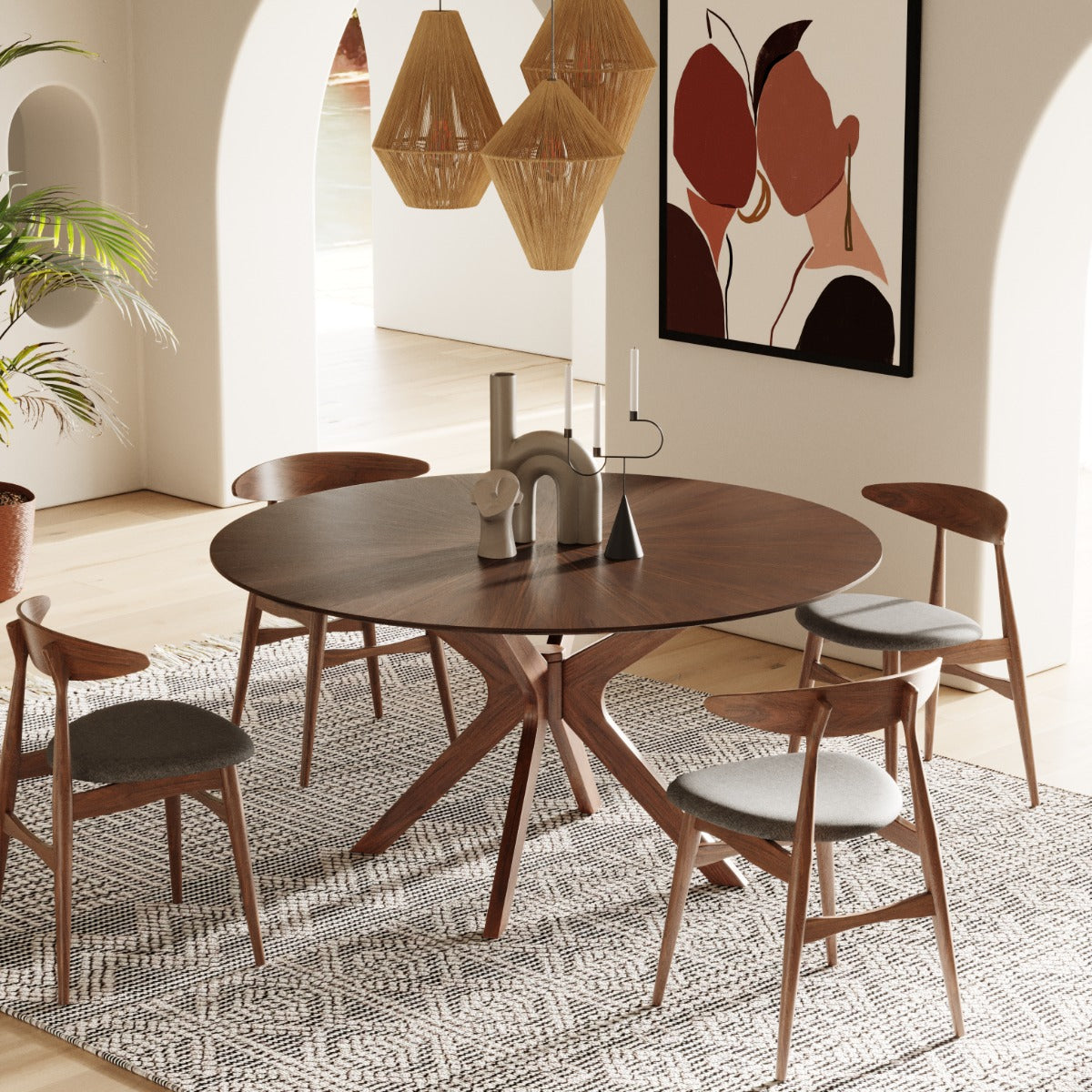 Modrest Prospect Modern Round 59" Walnut Dining Table