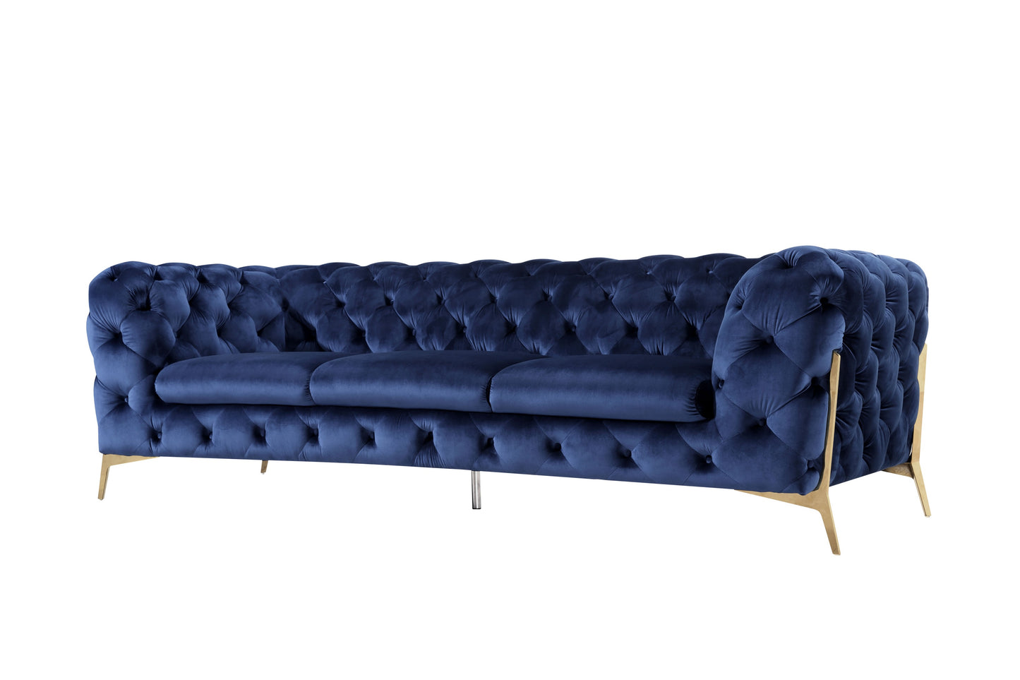 Divani Casa Quincey Transitional Blue Velvet Sofa
