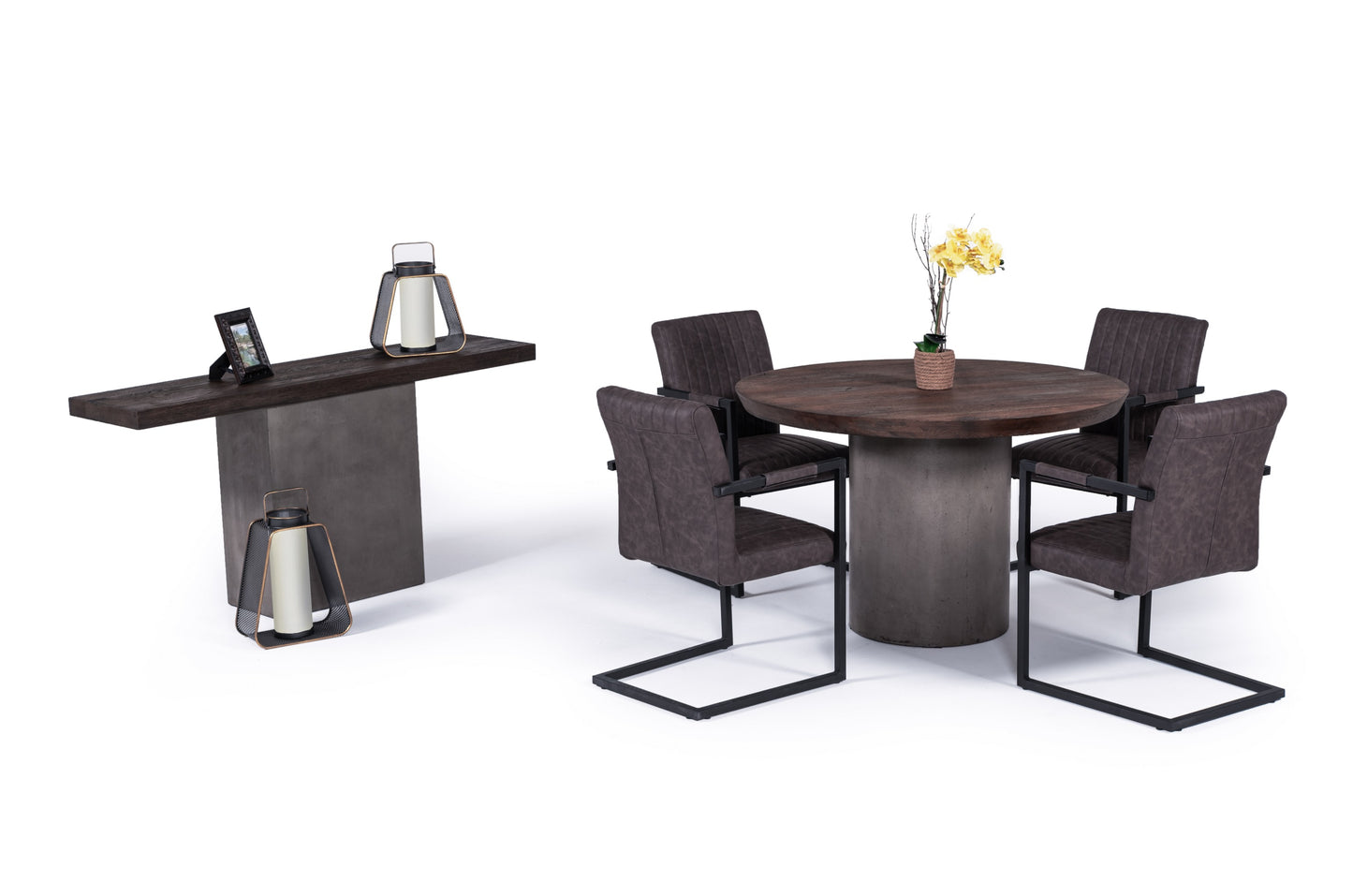 Modrest Renzo Modern Oak and Concrete Console Table