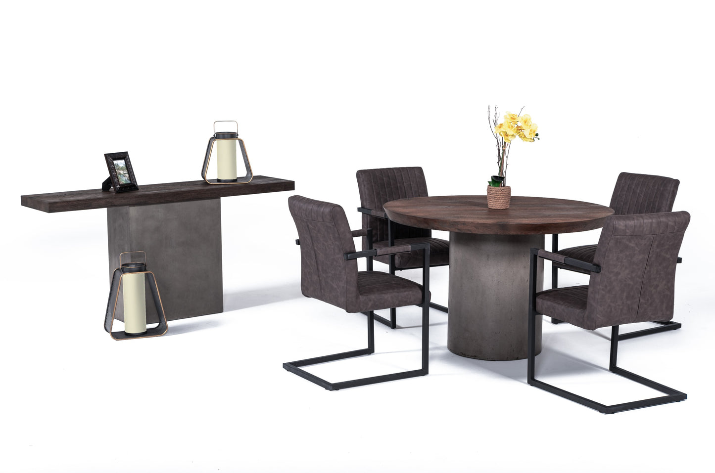 Modrest Renzo Modern Oak and Concrete Console Table