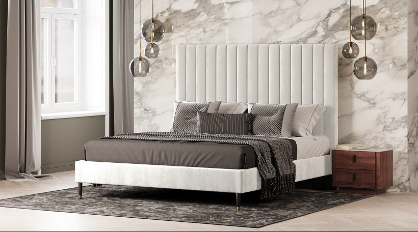 Modrest Hemlock Contemporary White Fabric Bed