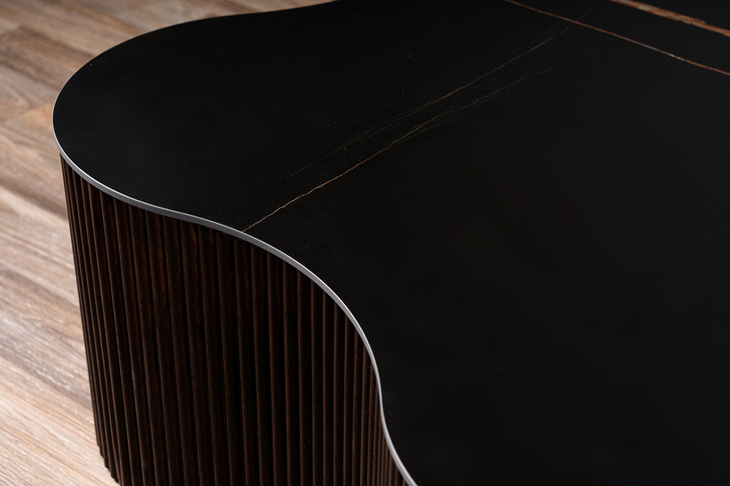 Modrest Ricko Modern Black Ceramic Smoked Ash Freeform Coffee Table
