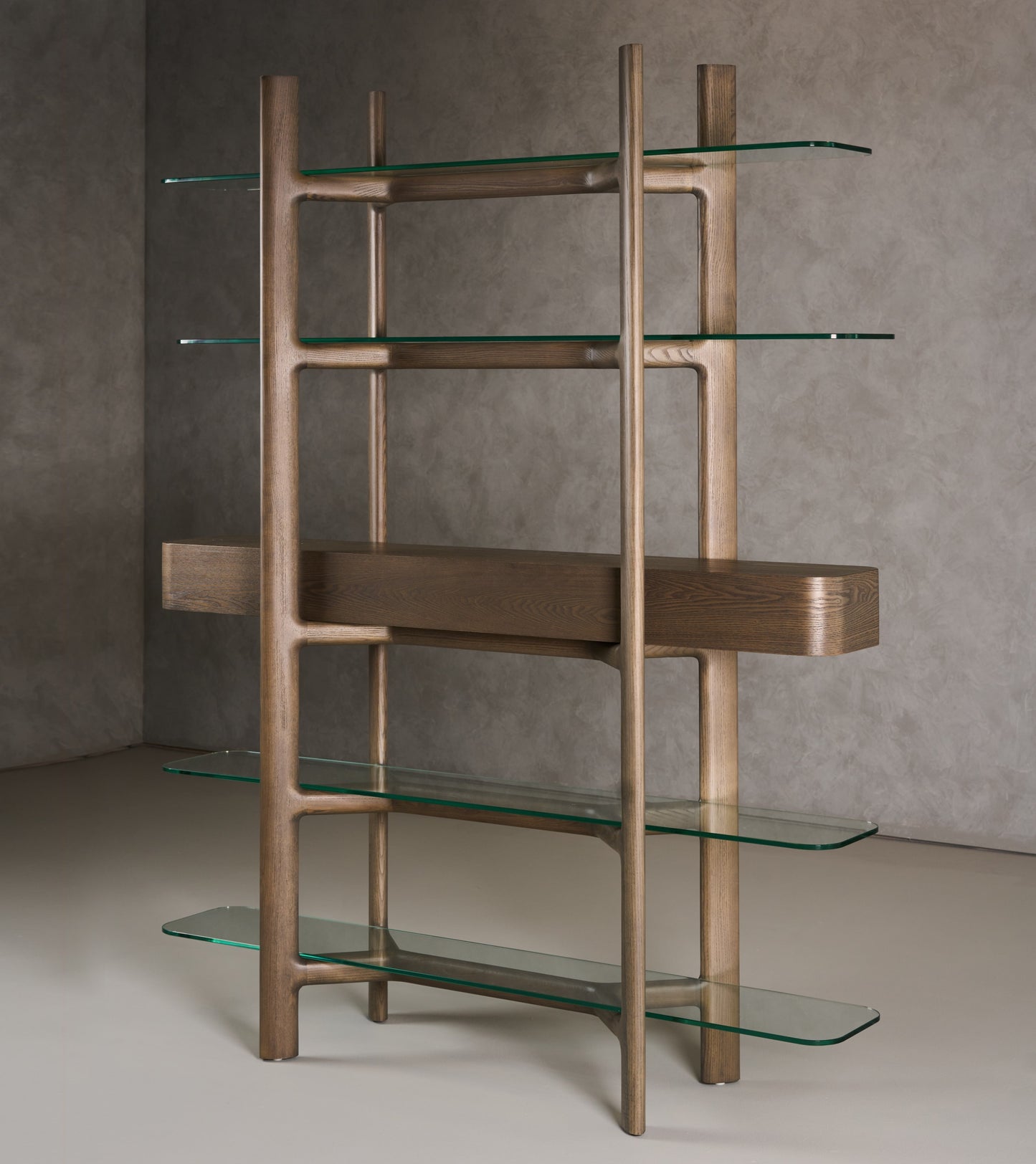 Modrest Rinaldi Mid-Century Modern Grey Ash Glass Bookshelf