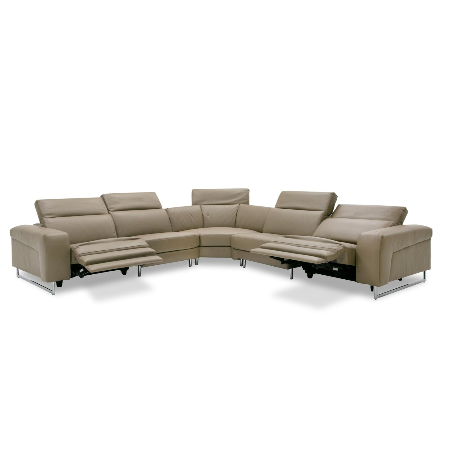 Lamod Italia Riviera Italian Modern Taupe Leather Sectional Sofa w/ 2 Recliners