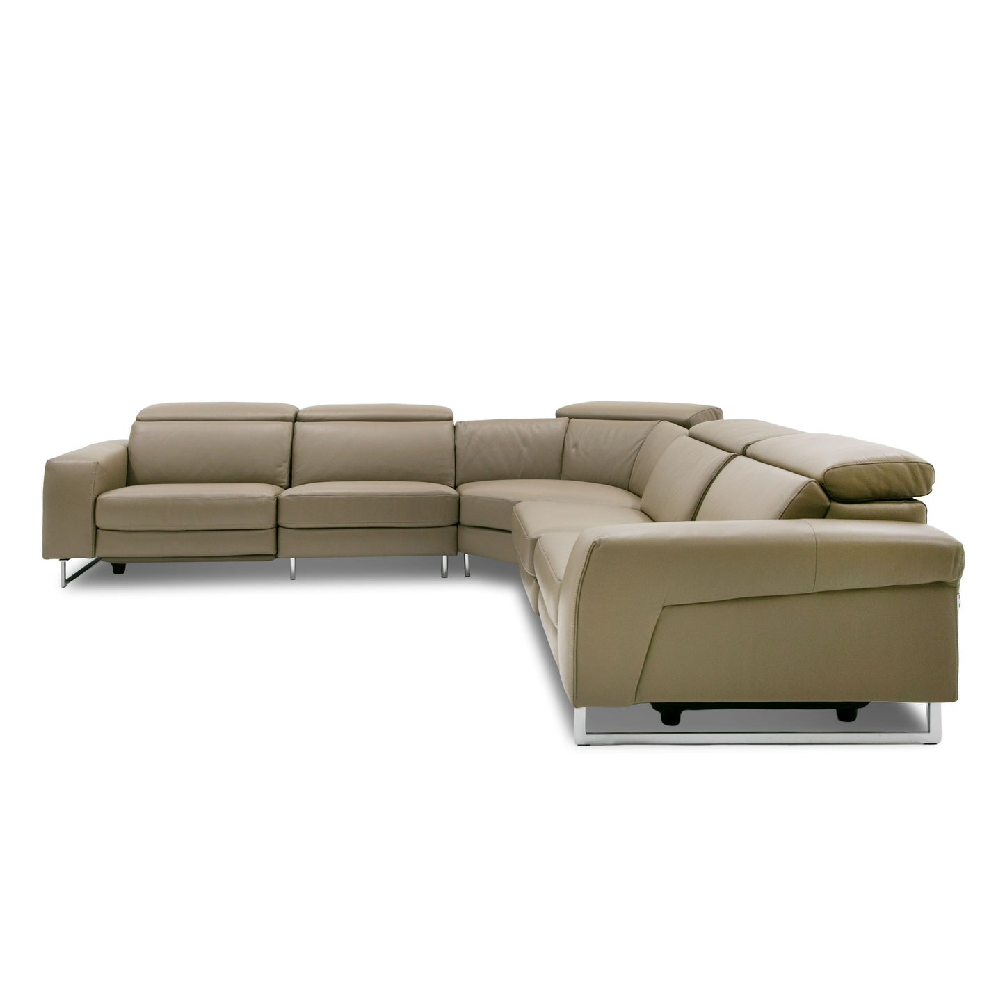 Lamod Italia Riviera Italian Modern Taupe Leather Sectional Sofa w/ 2 Recliners