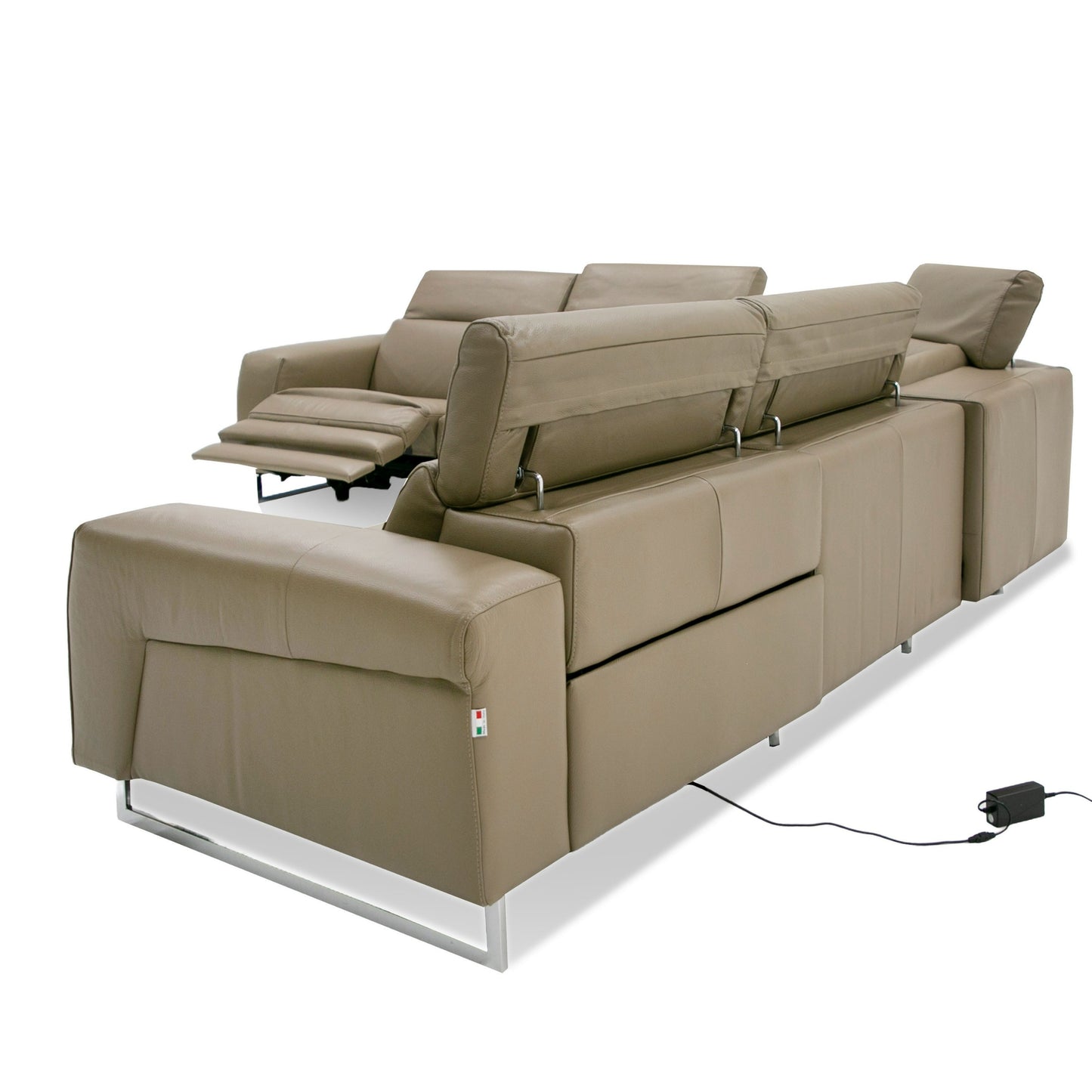 Lamod Italia Riviera Italian Modern Taupe Leather Sectional Sofa w/ 2 Recliners