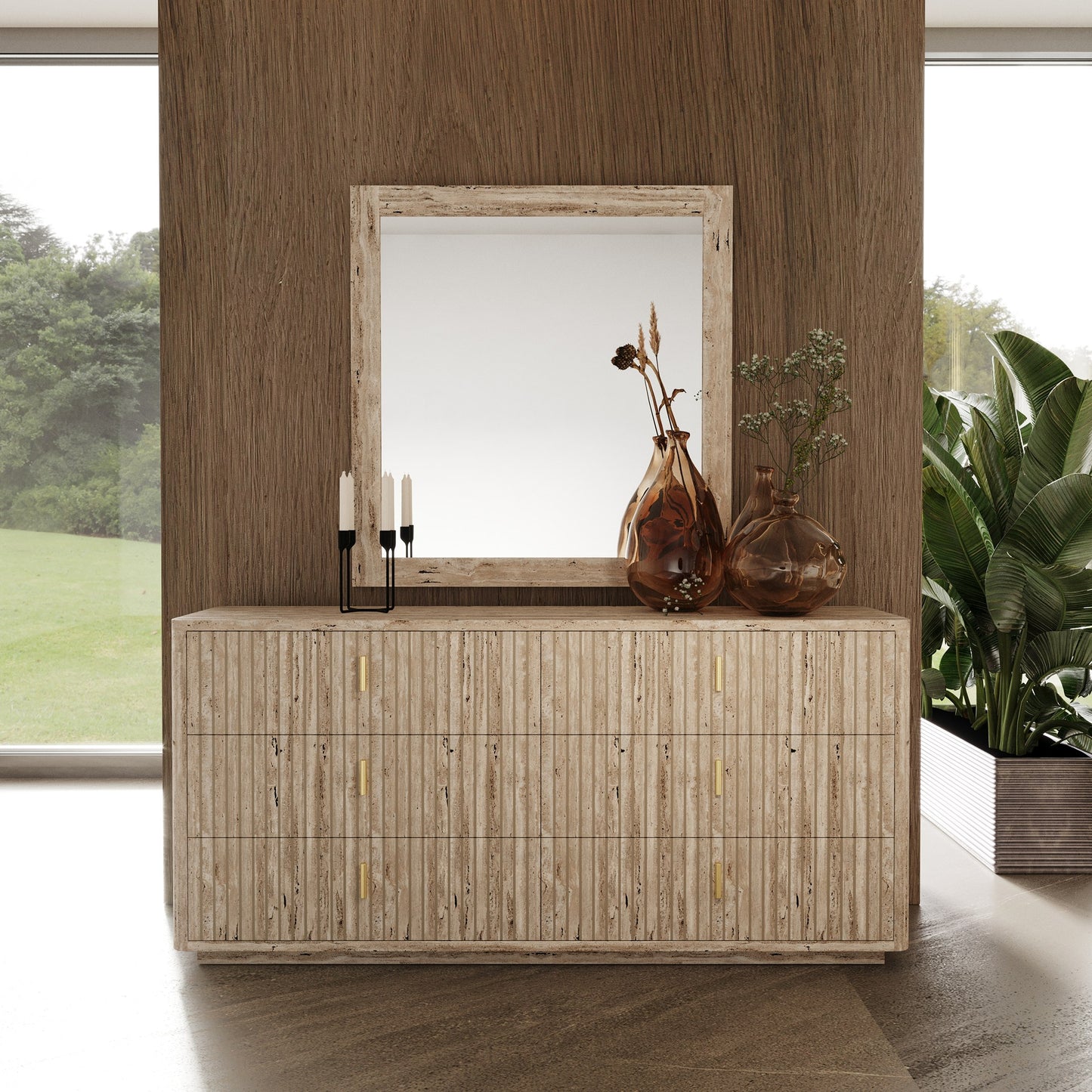 Nova Domus Roma Modern Faux Travertine Gold Dresser