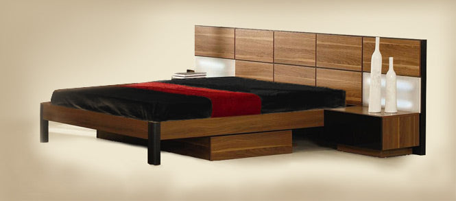 Rondo Mid-Century Platform Bed w/ Nightstands Storage And Lights